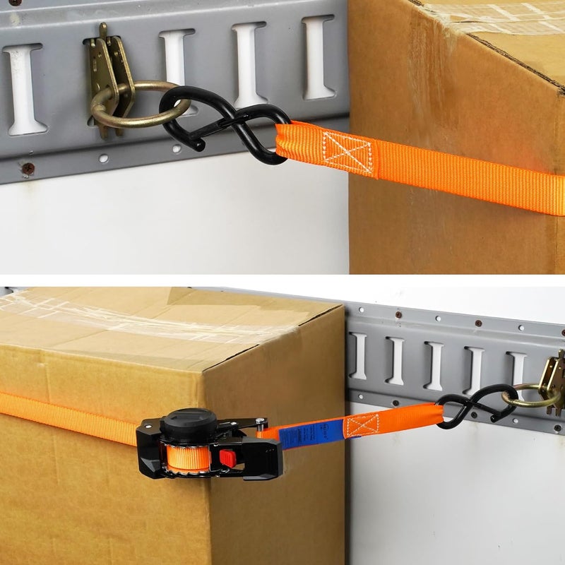 ANLU LOAD ANLULOAD Retractable Ratchet Strap(1 in x 9.8 ft),Ratchet Tie Down Strap for Motorcycles, Boats,Atvs,Utvs.W.L.L:700 Lbs/B.S:2,100 Lbs-(4Packs) (Orange) - Image 3